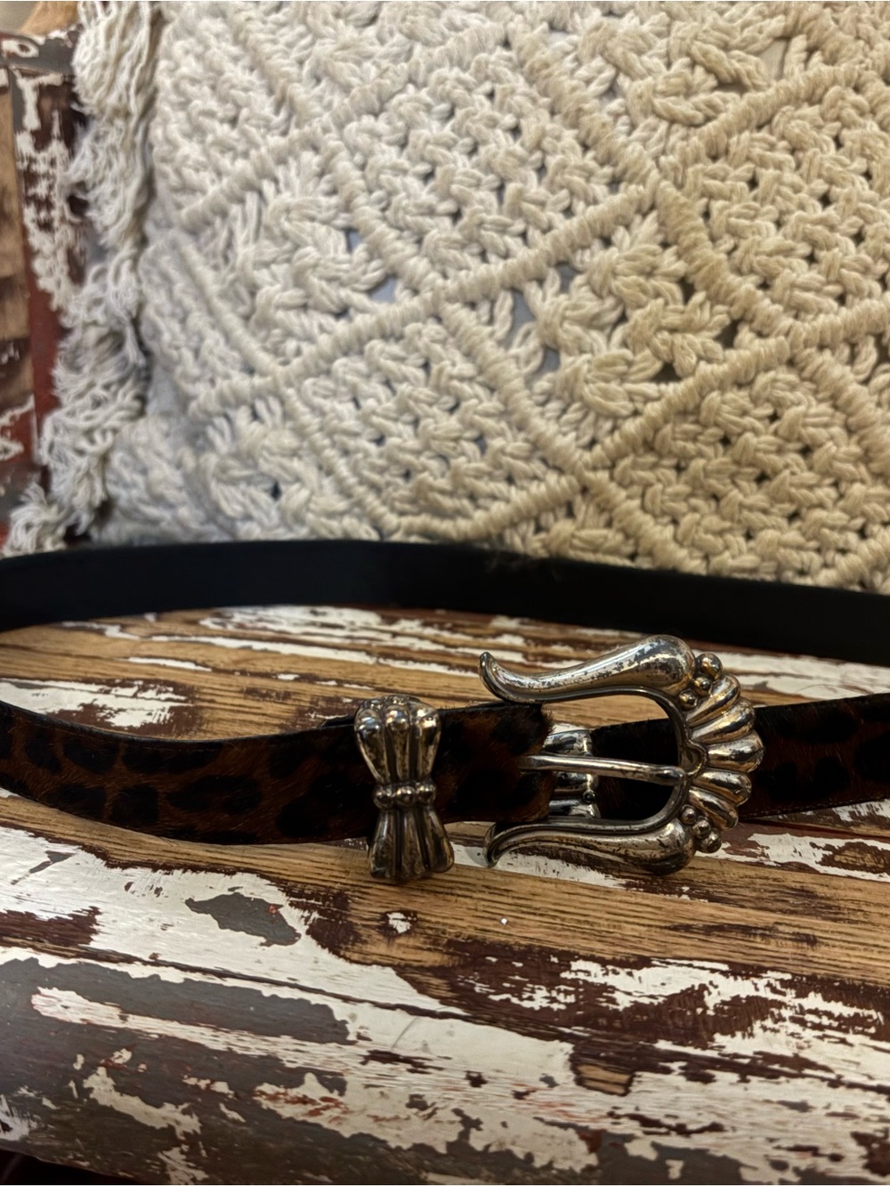 Women's Leopard Print Belt with Silver Buckle Xs